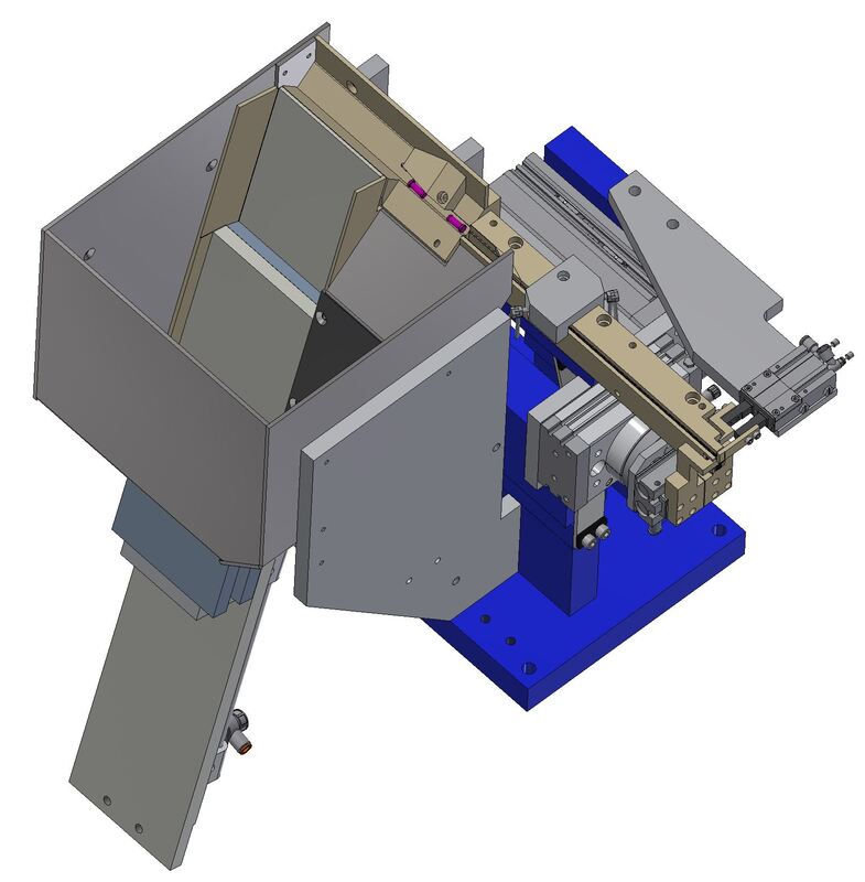 A CAD drawing of a step feeder for factory automation.